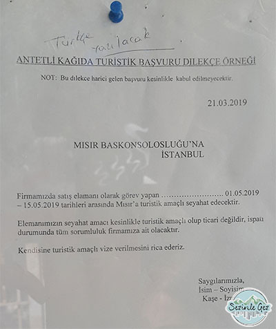 Mısır vizesi iş yeri izin yazısı